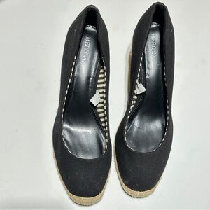 Verona Women’s Black Espadrille Wedge Shoes Slip-On Casual Canvas Jute Heels